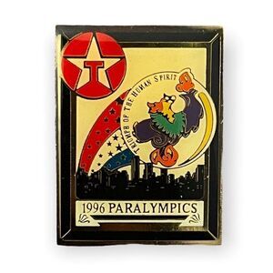 Texaco Paralympic Pin Triumph Of The Human Spirit Gold Black Stars 1996 Vintage